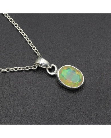 925 Sterling Silver Ethiopian Opal Pendant Necklace Birthstone Jewelry