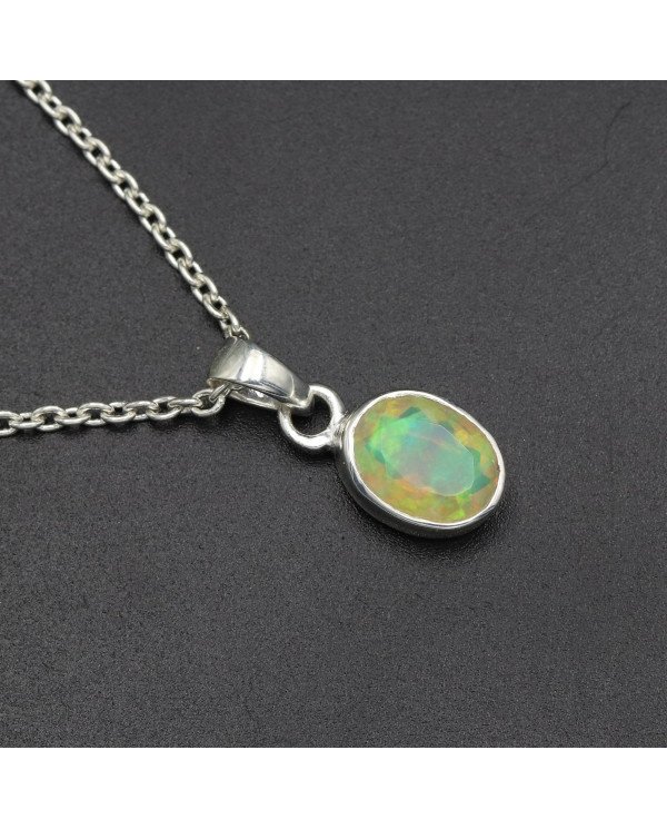925 Sterling Silver Ethiopian Opal Pendant Necklace Birthstone Jewelry