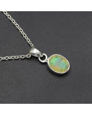 925 Sterling Silver Ethiopian Opal Pendant Necklace Birthstone Jewelry