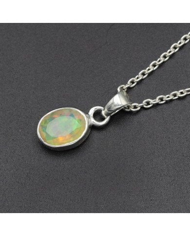925 Sterling Silver Ethiopian Opal Pendant Necklace Birthstone Jewelry