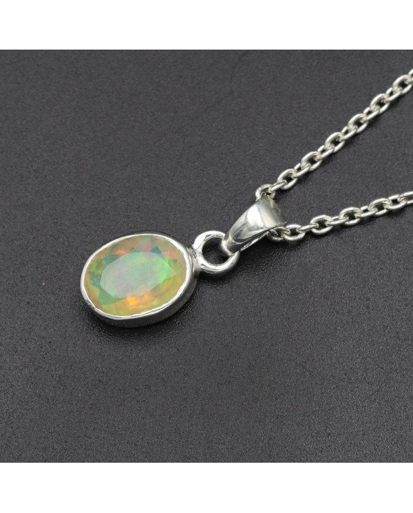 925 Sterling Silver Ethiopian Opal Pendant Necklace Birthstone Jewelry