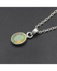925 Sterling Silver Ethiopian Opal Pendant Necklace Birthstone Jewelry