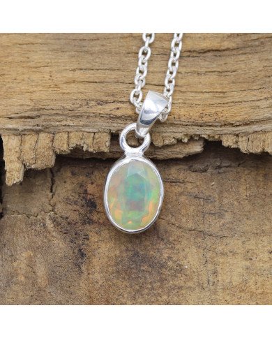 925 Sterling Silver Ethiopian Opal Pendant Necklace Birthstone Jewelry