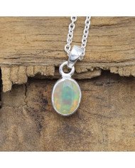 925 Sterling Silver Ethiopian Opal Pendant Necklace Birthstone Jewelry