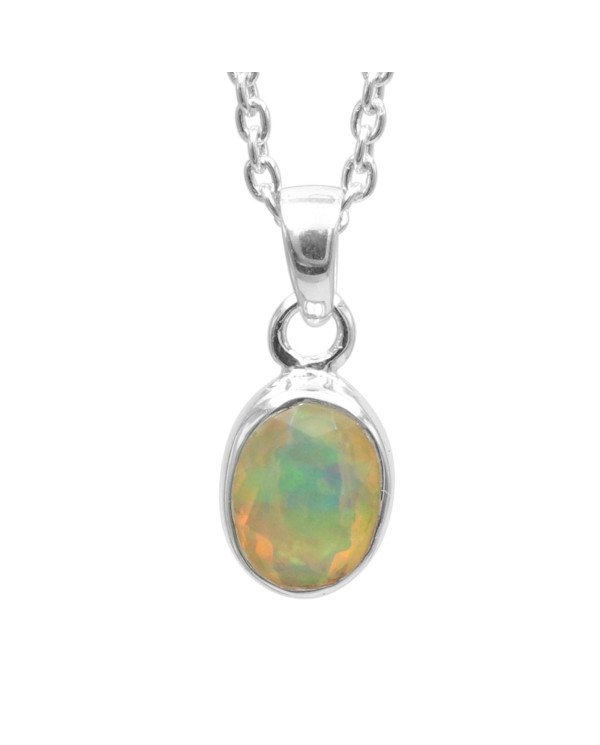 925 Sterling Silver Ethiopian Opal Pendant Necklace Birthstone Jewelry