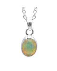 925 Sterling Silver Ethiopian Opal Pendant Necklace Birthstone Jewelry