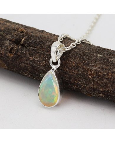925 Sterling Silver Ethiopian Opal Teardrop Pendant Necklace