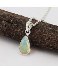 925 Sterling Silver Ethiopian Opal Teardrop Pendant Necklace
