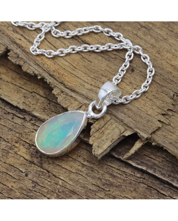 925 Sterling Silver Ethiopian Opal Teardrop Pendant Necklace