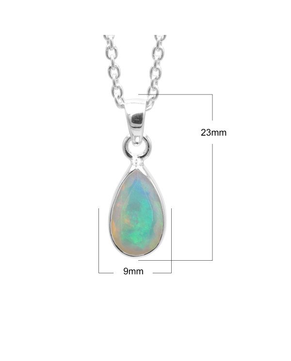 925 Sterling Silver Ethiopian Opal Teardrop Pendant Necklace