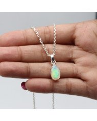 925 Sterling Silver Ethiopian Opal Teardrop Pendant Necklace