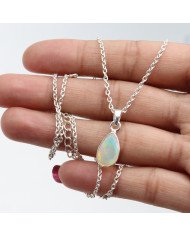 925 Sterling Silver Ethiopian Opal Teardrop Pendant Necklace
