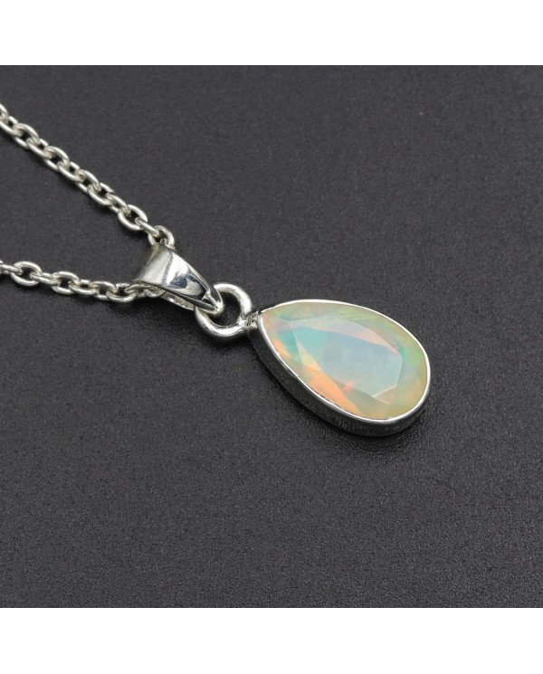 925 Sterling Silver Ethiopian Opal Teardrop Pendant Necklace