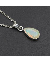 925 Sterling Silver Ethiopian Opal Teardrop Pendant Necklace