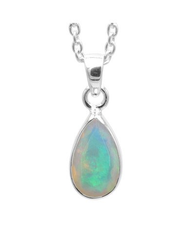 925 Sterling Silver Ethiopian Opal Teardrop Pendant Necklace
