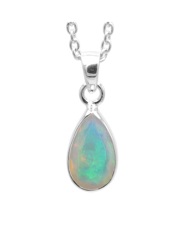 925 Sterling Silver Ethiopian Opal Teardrop Pendant Necklace