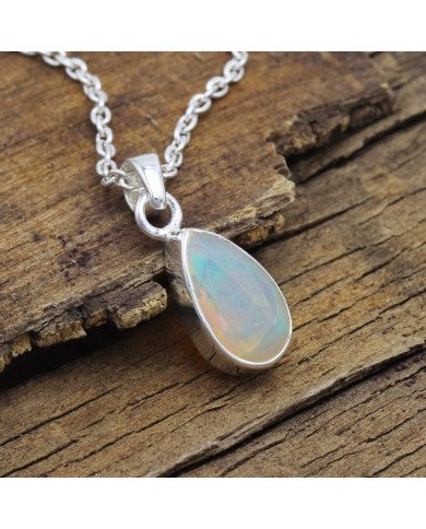 925 Sterling Silver Ethiopian Opal Teardrop Pendant Necklace