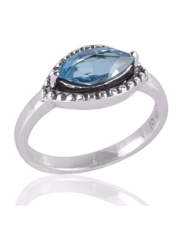 Blue Topaz Marquise Gemstone Promise Sterling Silver Ring