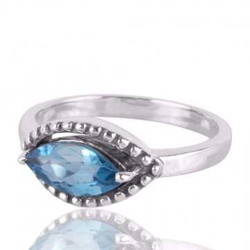Blue Topaz Marquise Gemstone Promise Sterling Silver Ring