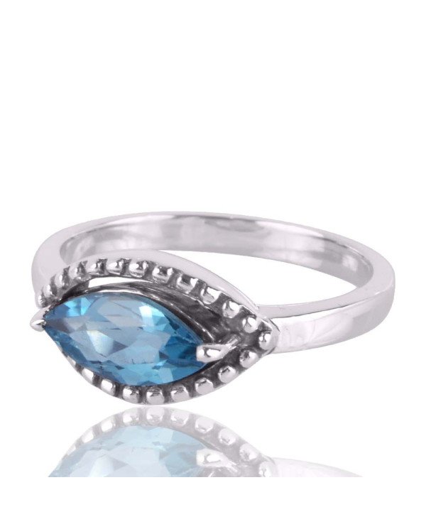 Blue Topaz Marquise Gemstone Promise Sterling Silver Ring
