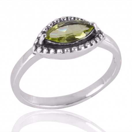Peridot Marquise Gemstone 925 Sterling Promise Silver Ring