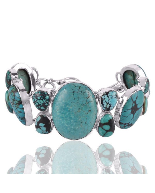 Natural Tibetan Turquoise Gemstone 925 Sterling Silver Bracelet| Jewels Artisan