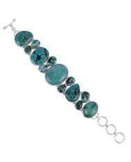 Natural Tibetan Turquoise Gemstone 925 Sterling Silver Bracelet| Jewels Artisan