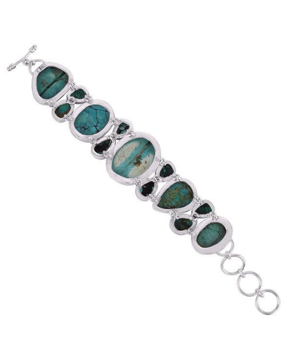 Natural Tibetan Turquoise Gemstone 925 Sterling Silver Bracelet| Jewels Artisan