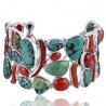 Multicolor Gemstone Bracelet Turquoise Coral Sterling Silver Bracelet