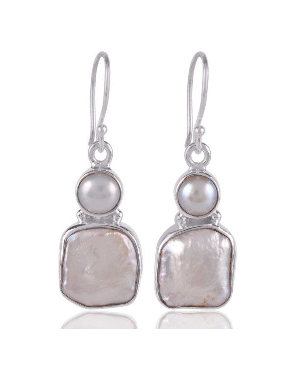 South Sea Pearl and Baroque Pearl 925 Silver White Stone Earrings