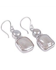 South Sea Pearl and Baroque Pearl 925 Silver White Stone Earrings