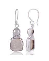 South Sea Pearl and Baroque Pearl 925 Silver White Stone Earrings