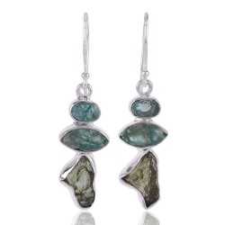 Moldavite Apatite Rough 925 Silver Handmade Cool Earrings for Women