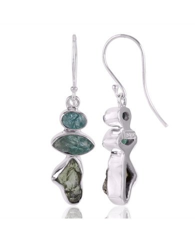 Moldavite Apatite Rough 925 Silver Handmade Cool Earrings for Women