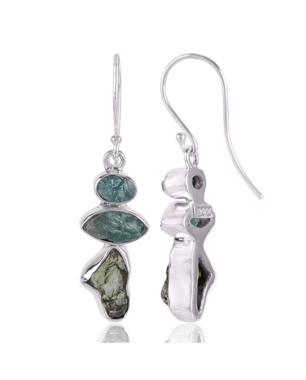 Moldavite Apatite Rough 925 Silver Handmade Cool Earrings for Women