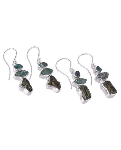 Moldavite Apatite Rough 925 Silver Handmade Cool Earrings for Women