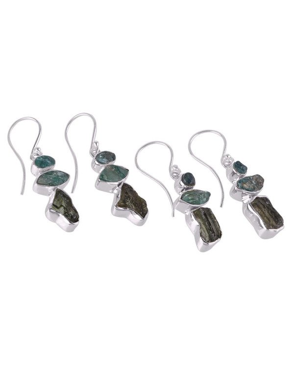 Moldavite Apatite Rough 925 Silver Handmade Cool Earrings for Women