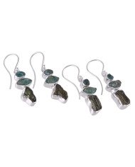 Moldavite Apatite Rough 925 Silver Handmade Cool Earrings for Women