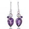 Amethyst and White Pearl 925 Silver Tear Drop Earring