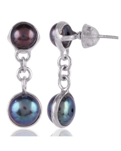 Color Pearl and 925 Silver Dangle Earrings for Girls