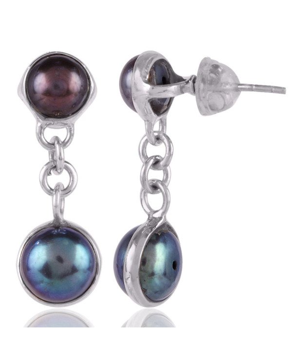 Color Pearl and 925 Silver Dangle Earrings for Girls
