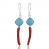 Natural Arizona Turquoise With Coral Stick Gemstone 925 Sterling Silver Earring| Jewels Artisan
