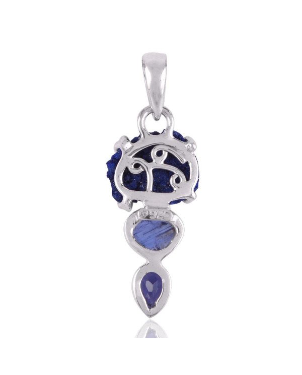 Tanzanite Iolite Azurite Druzy Blue Gemstone Pendant Necklace Silver