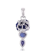 Tanzanite Iolite Azurite Druzy Blue Gemstone Pendant Necklace Silver