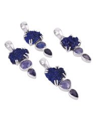 Tanzanite Iolite Azurite Druzy Blue Gemstone Pendant Necklace Silver