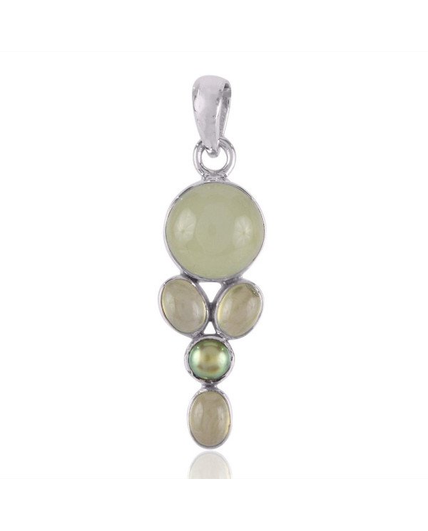 Fast Shippping Prehnite and Green Pearl 925 Silver Pendant