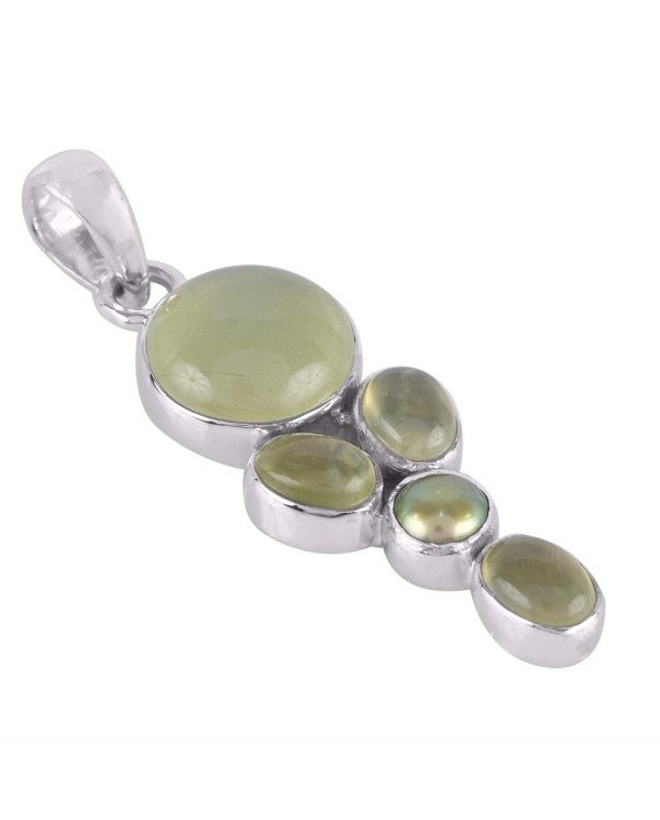 Fast Shippping Prehnite and Green Pearl 925 Silver Pendant