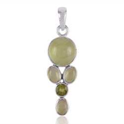 Peridot and Prehnite Green Gemstone Pendant Solid 925 Silver Necklace