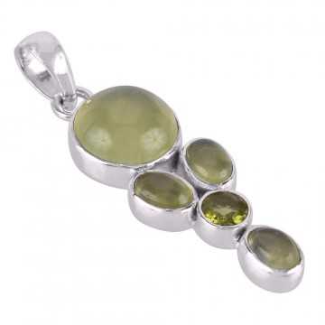 Peridot and Prehnite Green Gemstone Pendant Solid 925 Silver Necklace