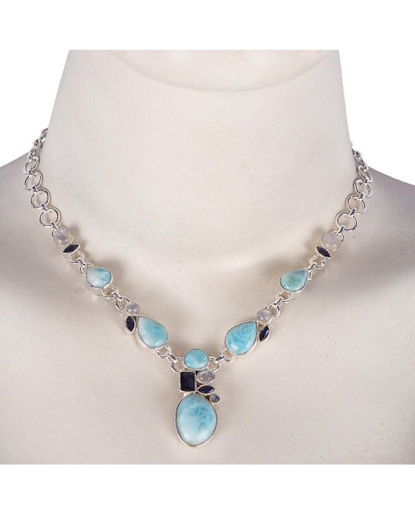 Long Statement Necklace Larimar Moonstone Trendy Online Necklace
